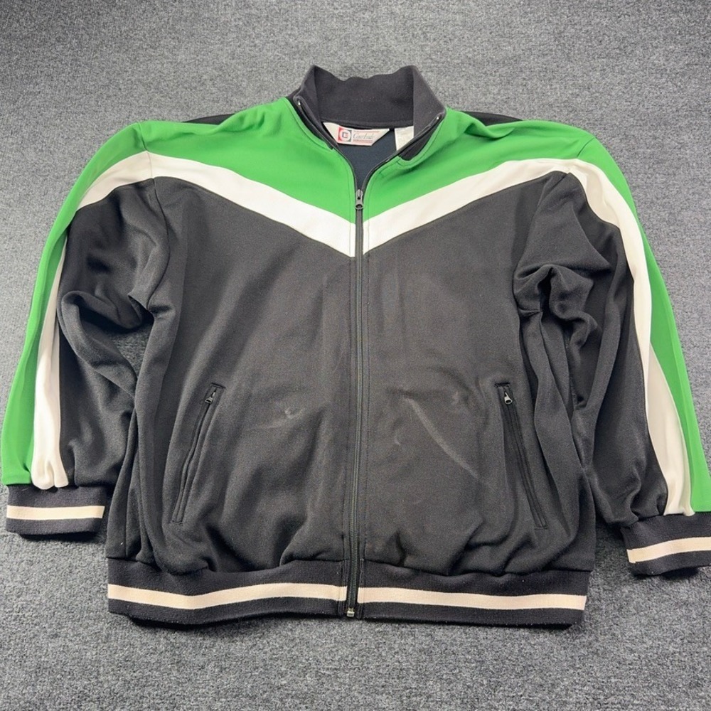Courtside Vintage Track Jacket Mens Medium Black Green Colorblock Full Zip Retro